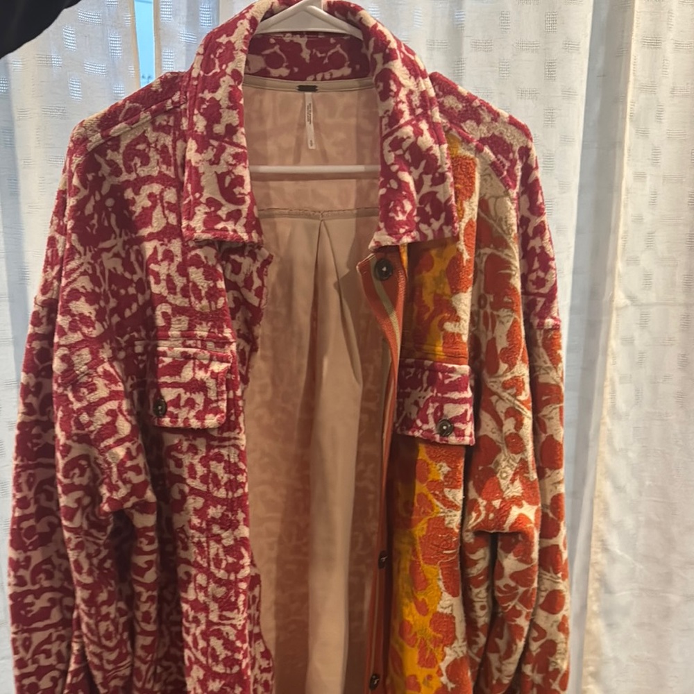 Free People Plush Red and Orange Teddy Jacket